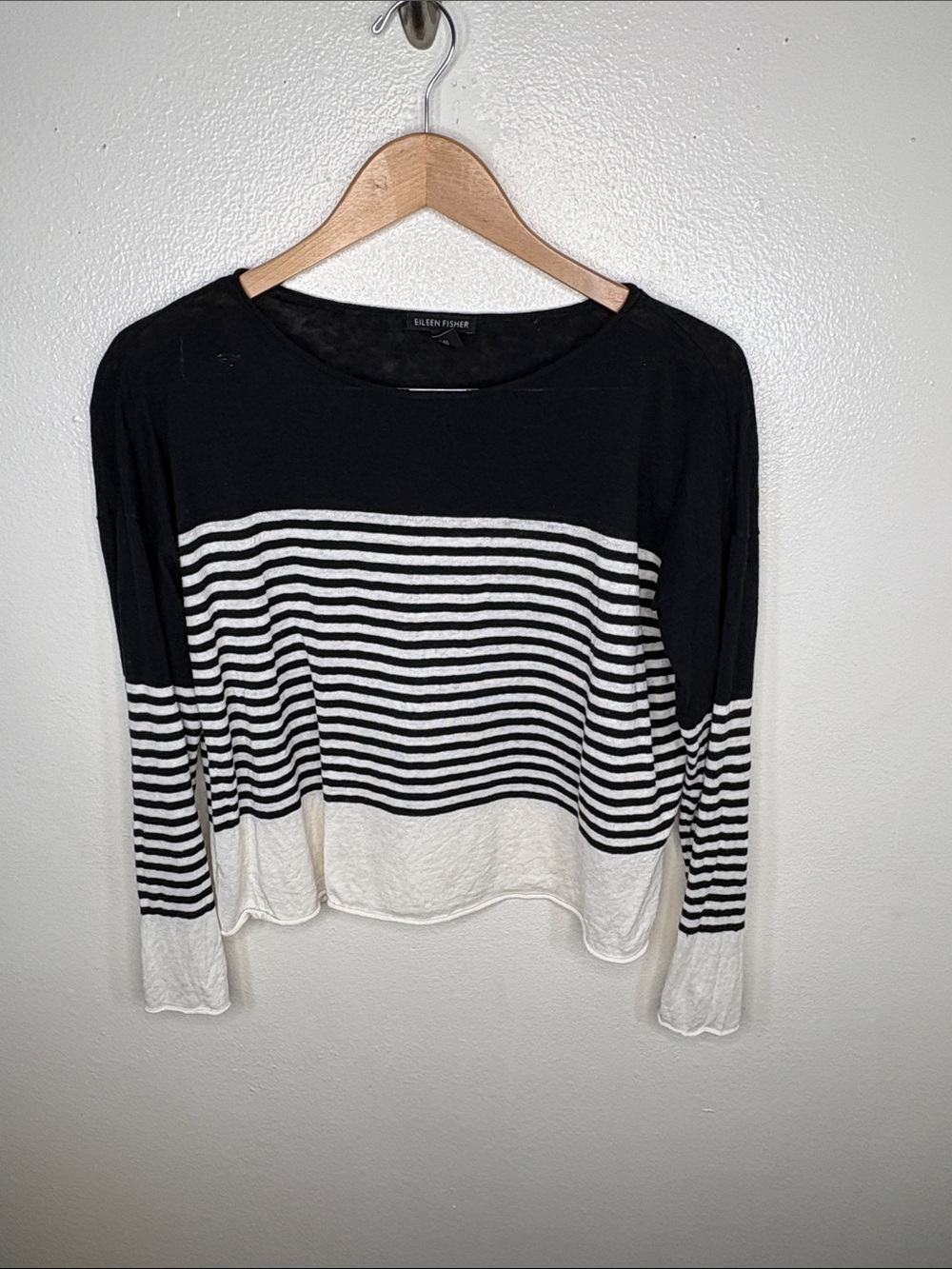 Eileen Fisher Black White Striped Organic Linen Cotton Top Women Size S BLEMISH